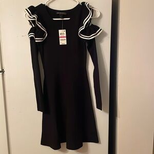 International Concepts INC Petite Long Sleeve Shoulder Showing Black Dress Sz PP